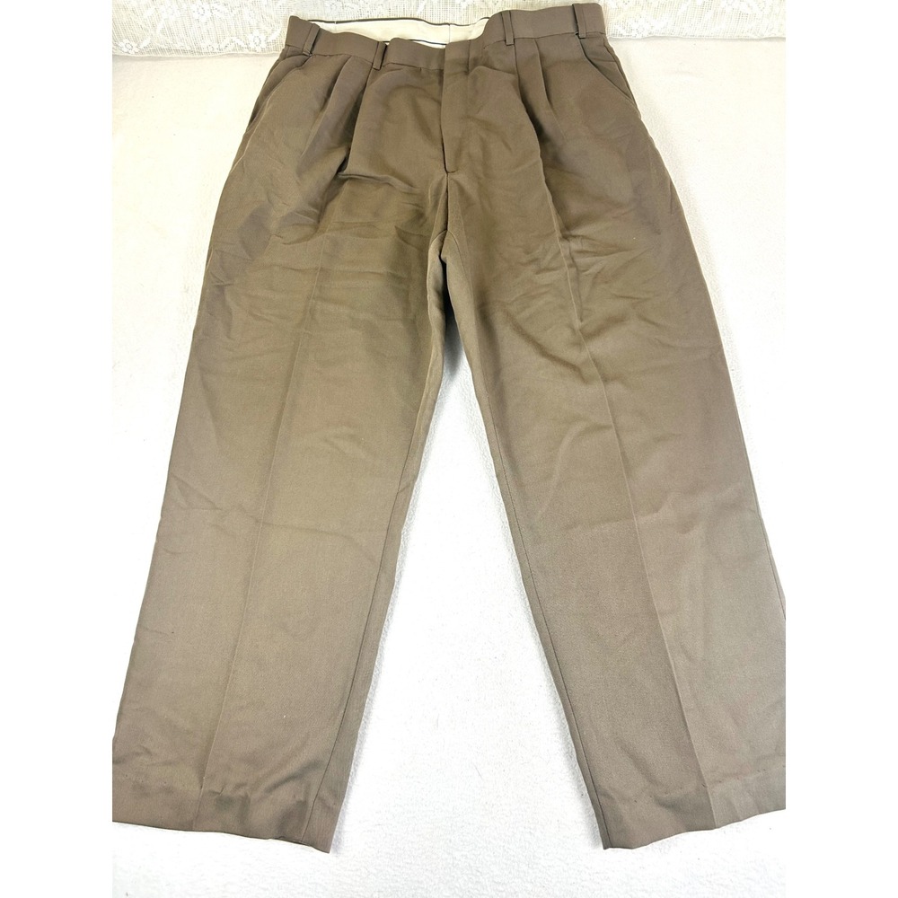 Geoffrey Beene Pleated Dress Pants Mens 38x32 Tan Brown Dark Academia